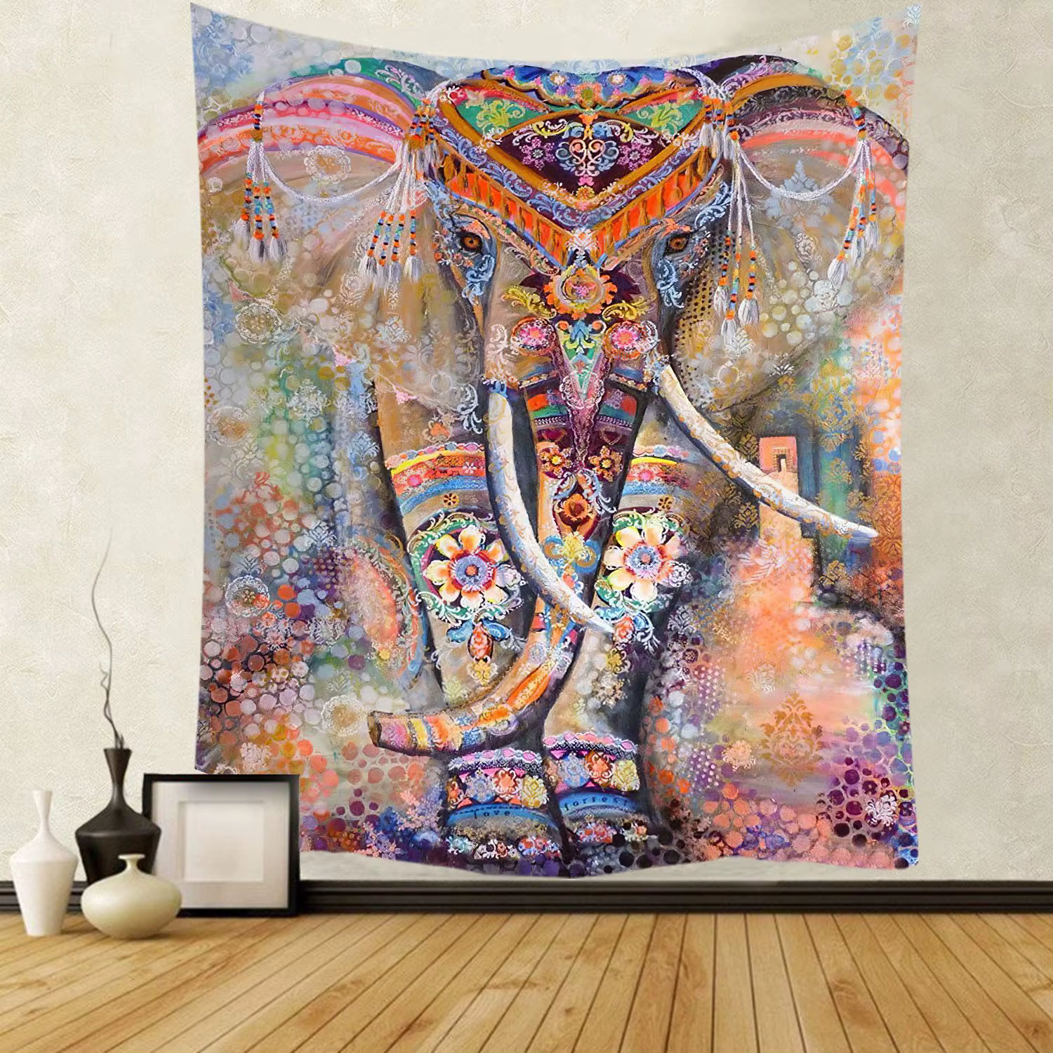 Tapisserie Murale Mandala Indien Style Boho Éléphant