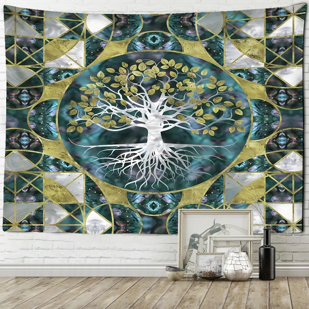 Tenture Murale Arbre de Vie Argenté et Doré - Tapisserie Bohème