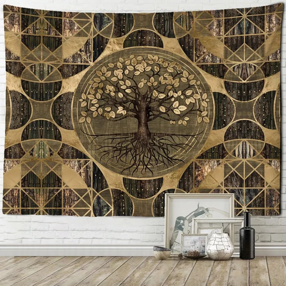 Tree of Life Background Cloth Tapestry Psychedelic Polyester Fabric Printed Bohemian Style Wall Hanging Home Decor