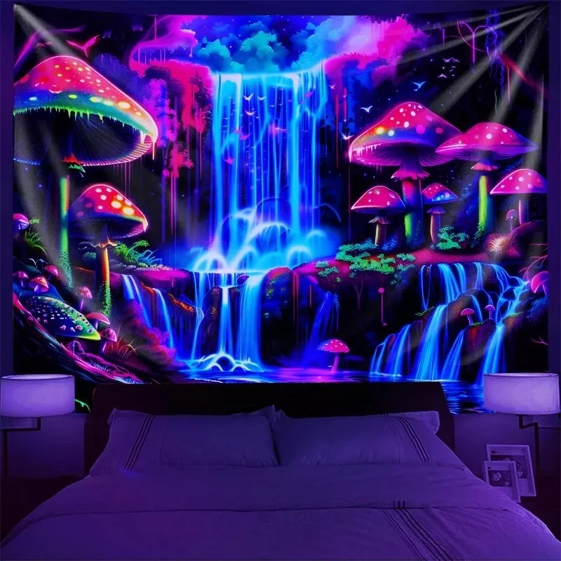 Tenture Murale  de cascade de forêt psychédélique style cyberpunk