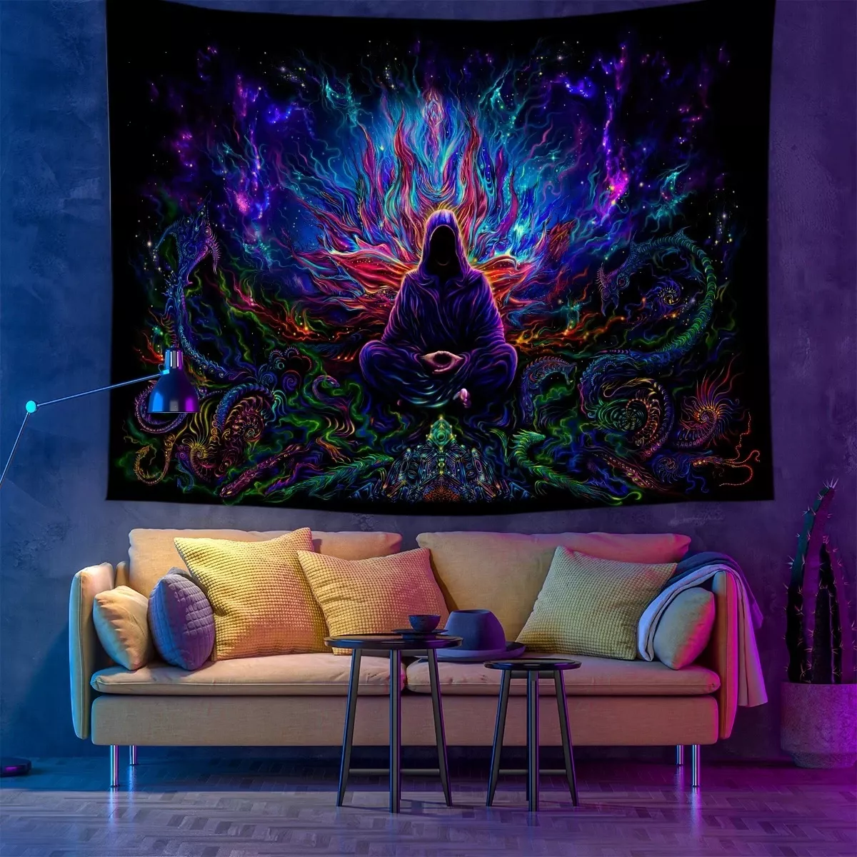 Tenture Murale réactive UV à lumière noire, Hippie, hip hop, fluorescente