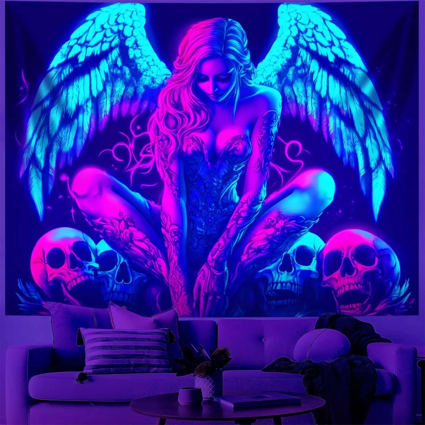Tenture Murale Cyberpunk Angel Skull, Art