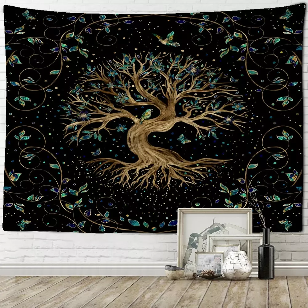 Tapisserie Murale Arbre de la Vie Vibrante – Art Mural Bohème Sacré et Psychédélique