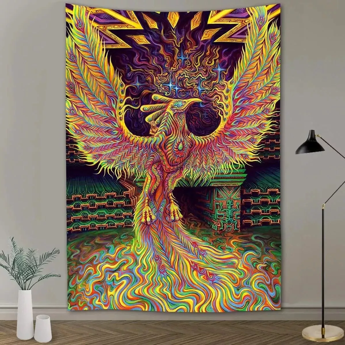 Tenture Vintage abstrait fleur tapisserie citrouille lampe ciel Art de nuit 