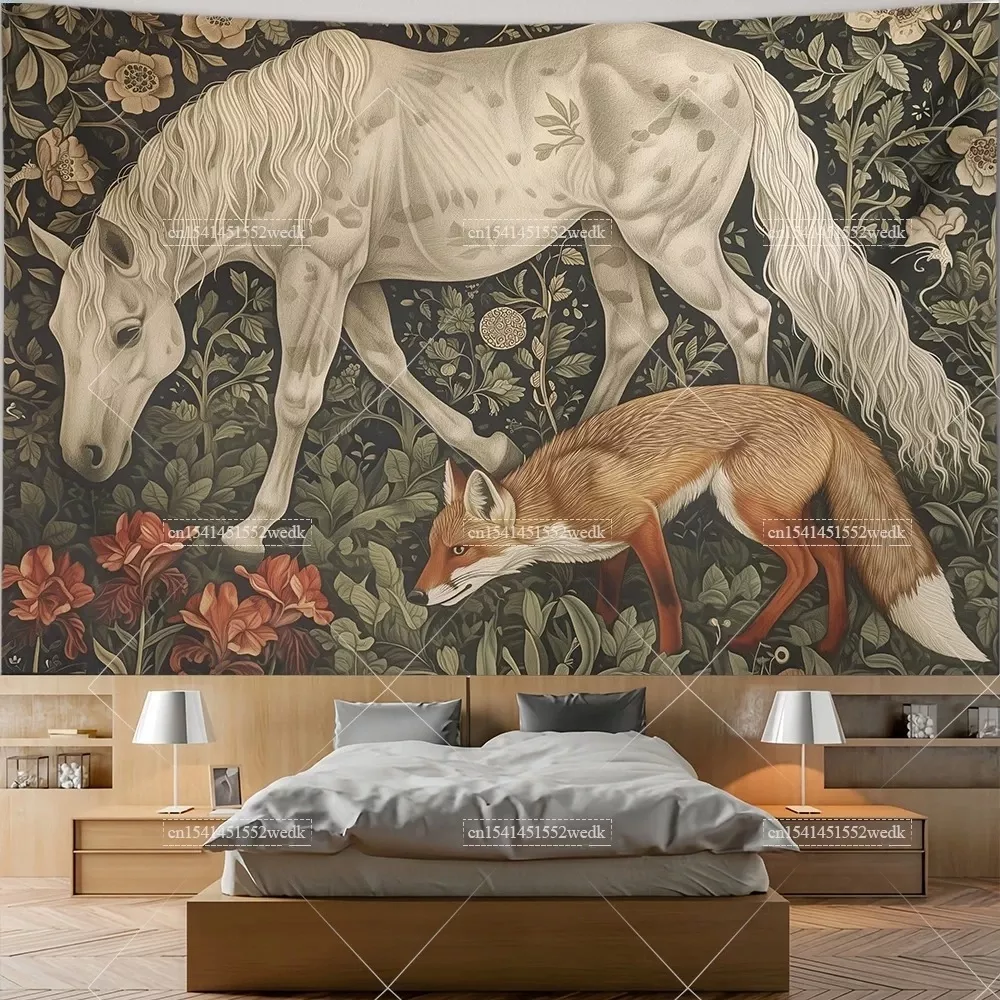 Tenture Vintage Lion et agneau, animaux, loup