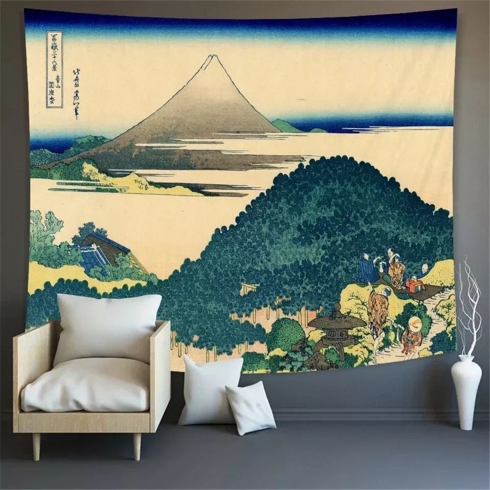 Tenture Vintage La Grande Vague De VIKAMA Kanagawa kiyo-e motif vague japonaise