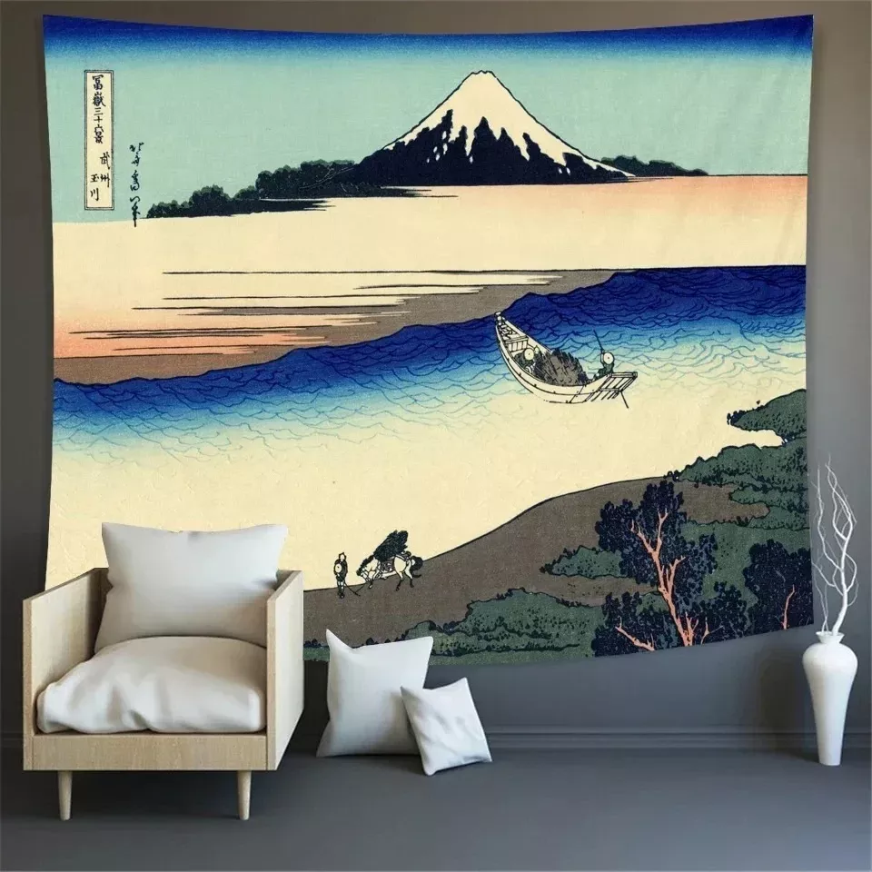 Tenture Vintage La Grande Vague De VIKAMA Kanagawa kiyo-e motif vague japonaise