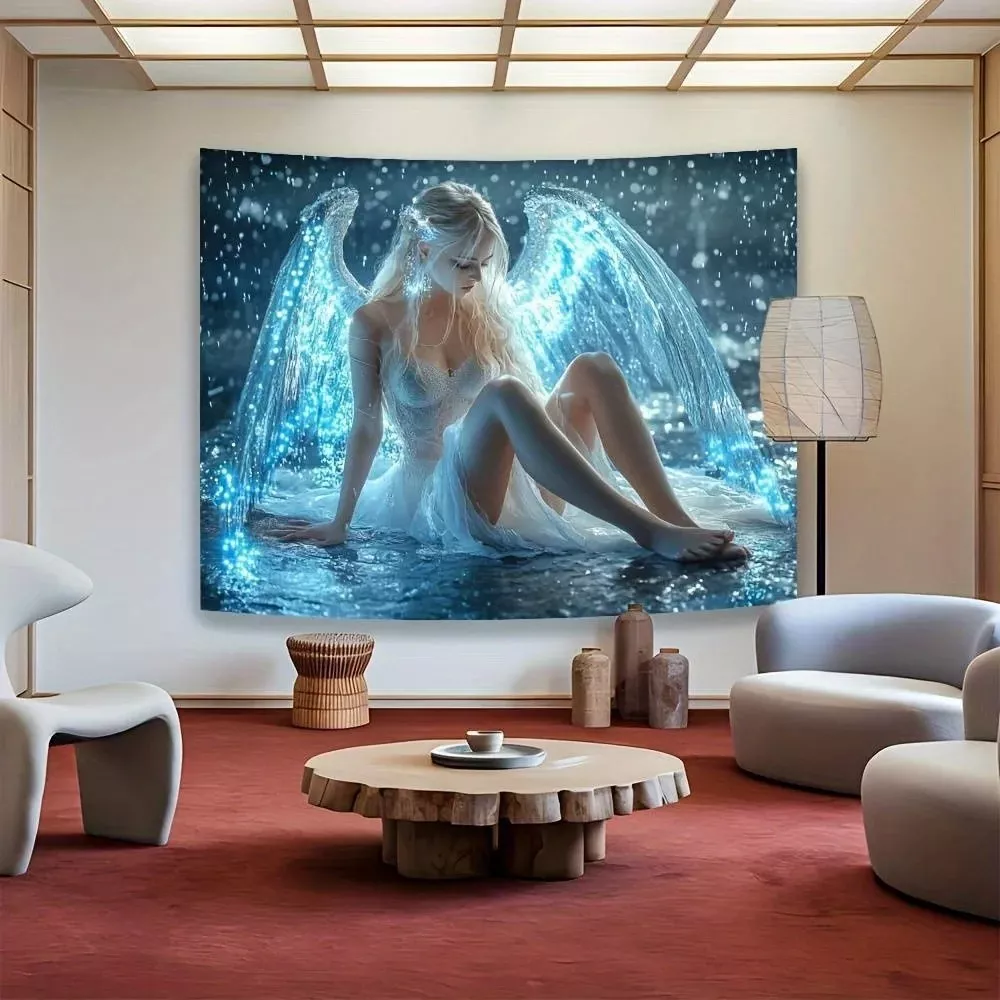 Tenture Murale VIKAMA avec ange aquatique magique et ailes lumineuses