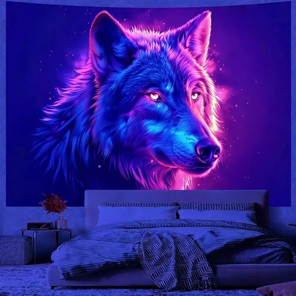 Tenture Murale Phosphorescence Uv avec motif de loups