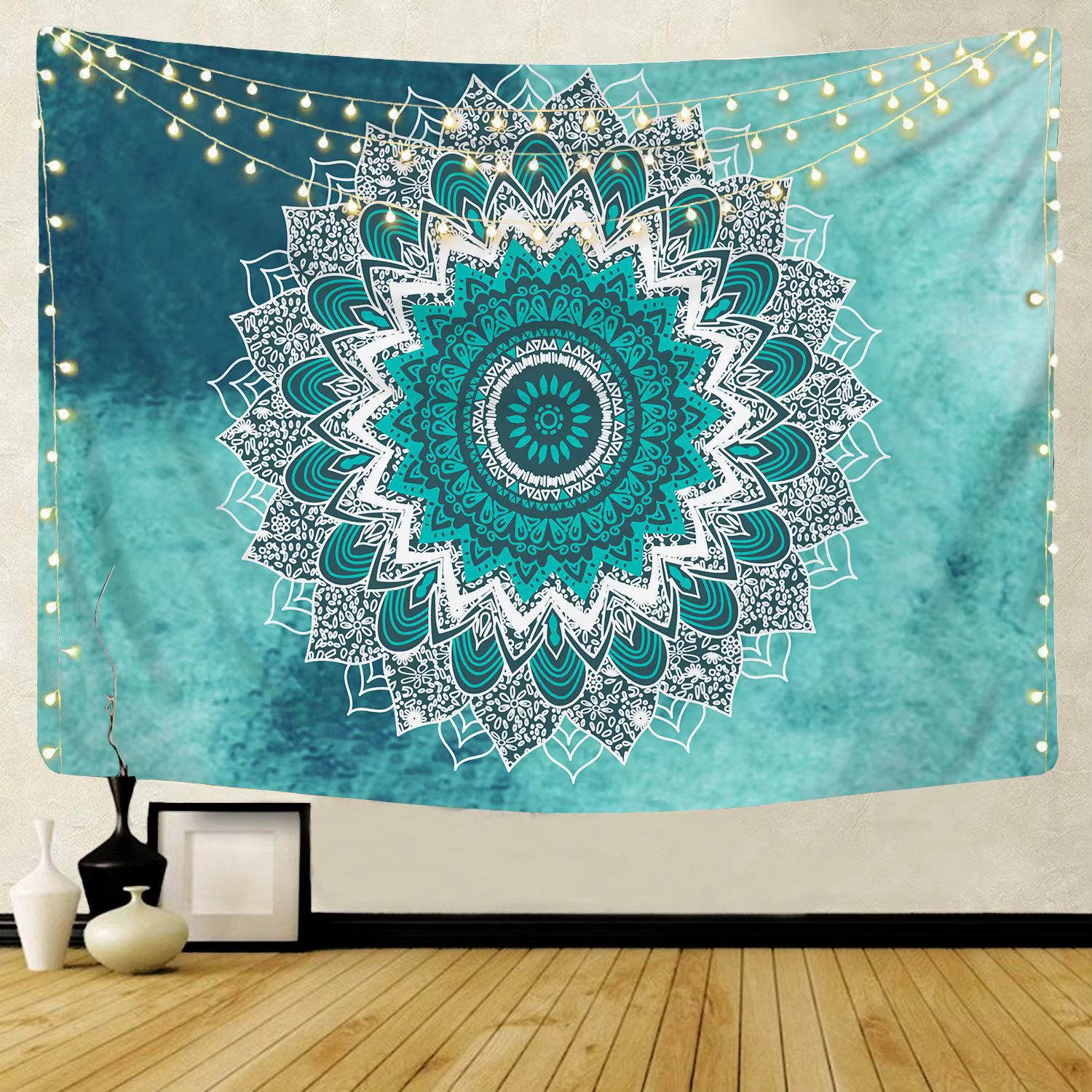 Tenture murale mandala indien bleue- Tapisserie déco bohème et psychédélique
