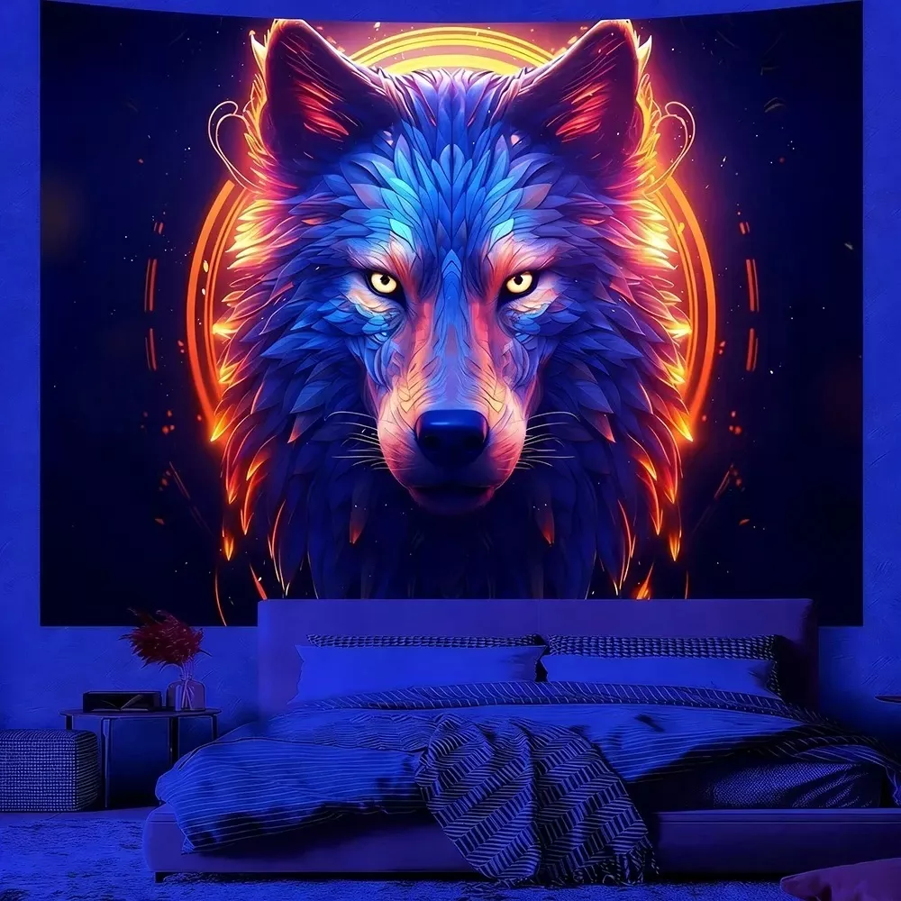 Tenture Murale Phosphorescence Uv avec motif de loups