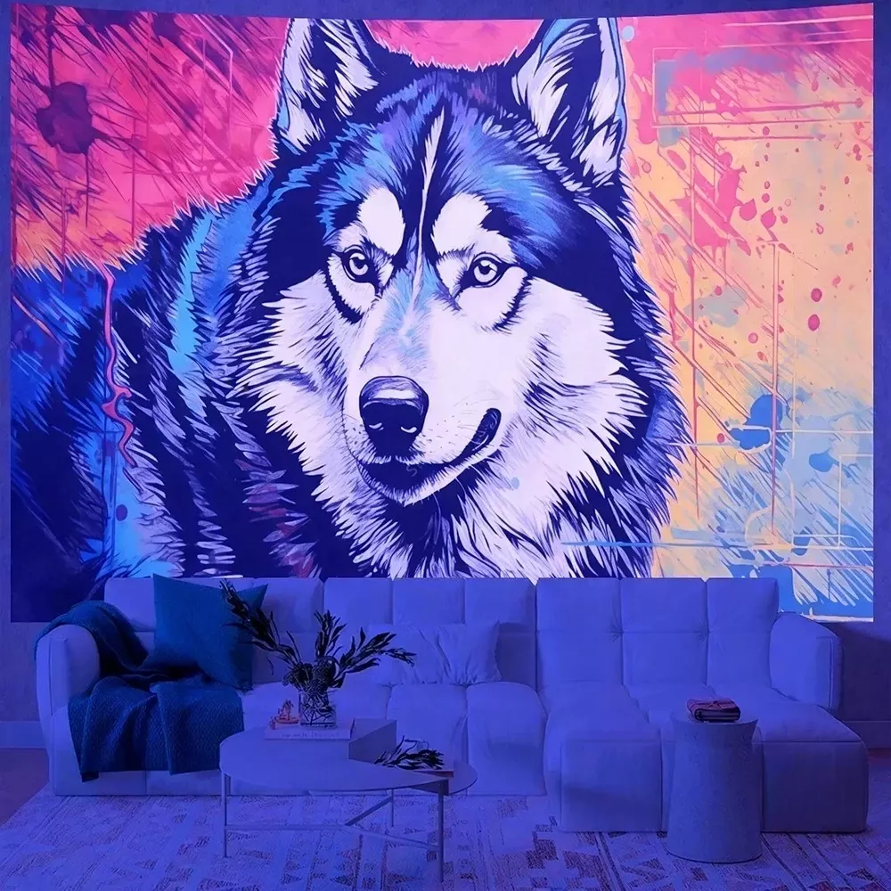 Tenture Murale Phosphorescence Uv avec motif de loups