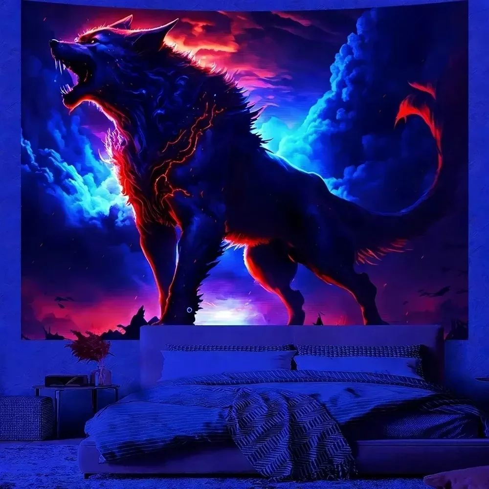 Tenture Murale Phosphorescence Uv avec motif de loups