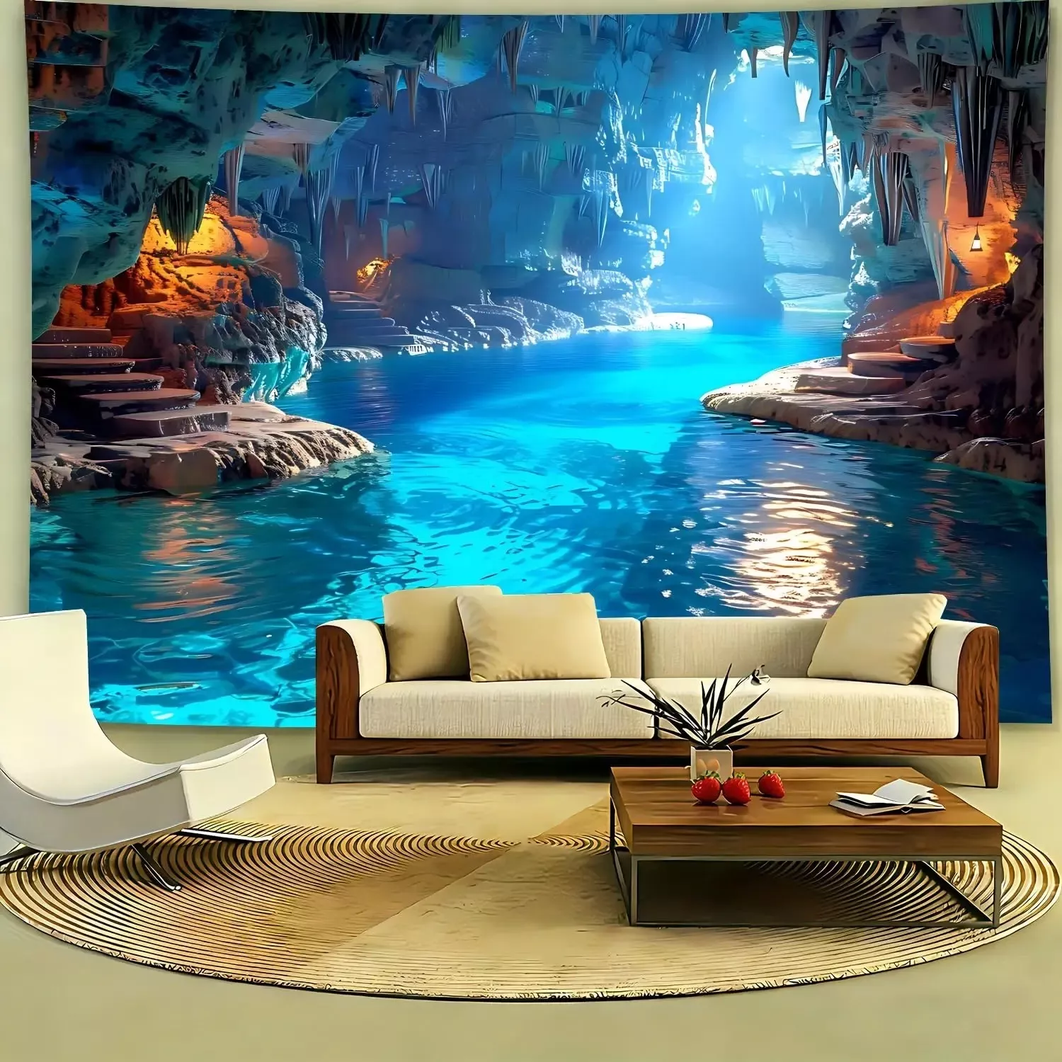 Tenture Murale Grotte Mystique "Lagon Bleu" – Décoration Murale Nature & Évasion