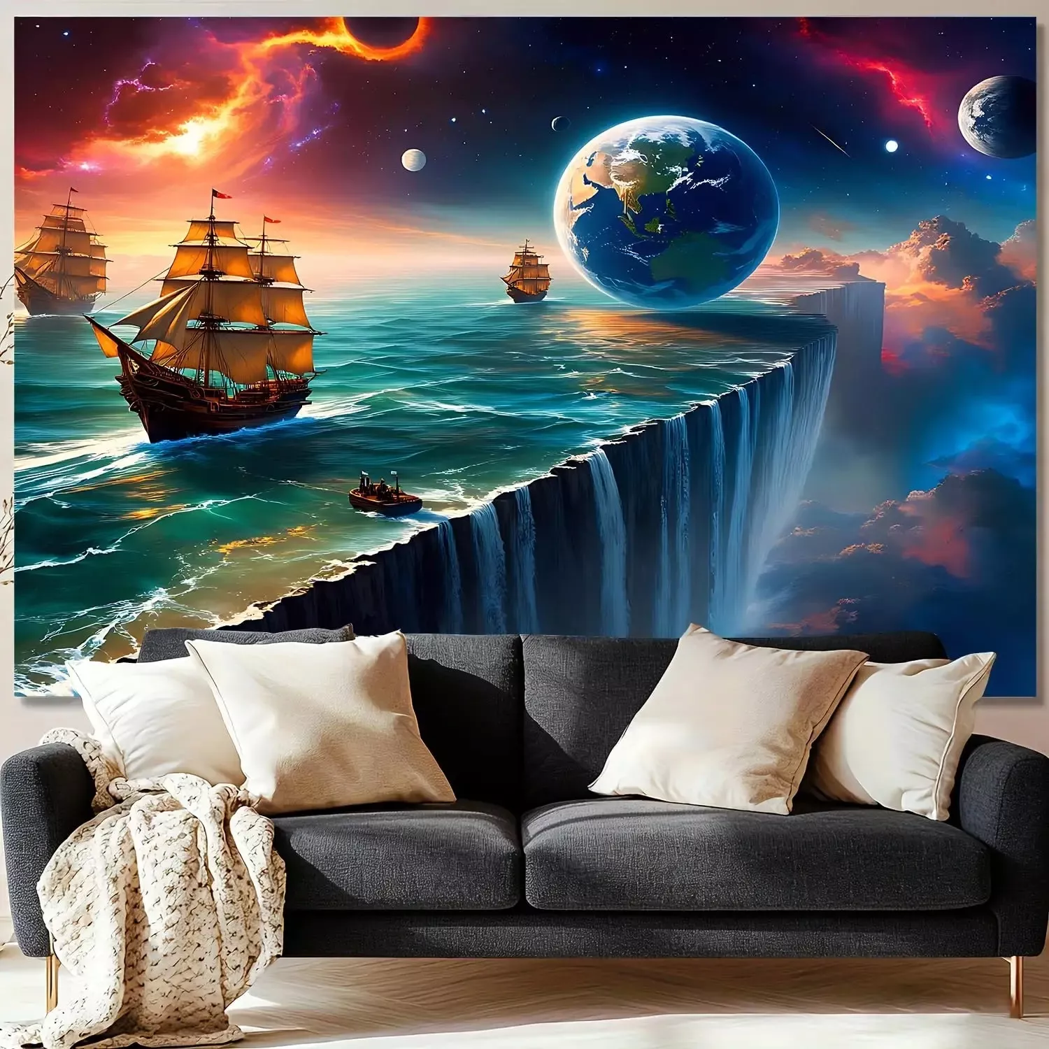 Tenture Murale "Au Bord du Monde" : L’Évasion Spatiale Fantastique