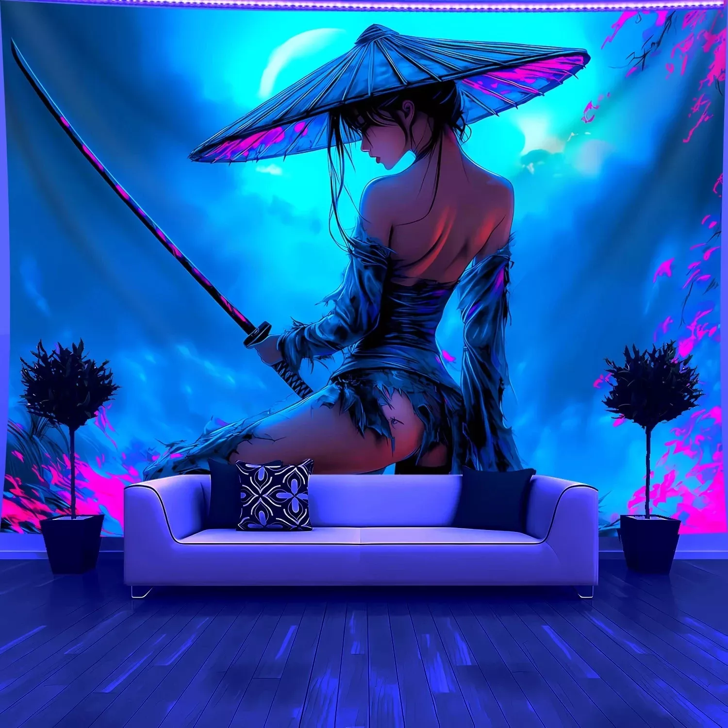Tenture Murale Warrior Girl, style cyberpunk.