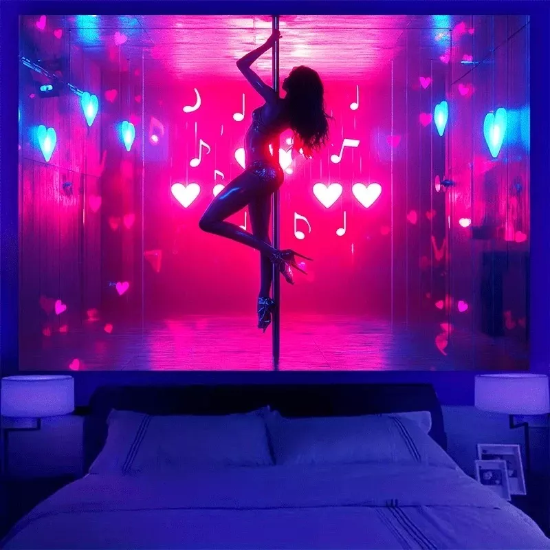 Tenture Murale de danseuse sur poteau, Notes lumineuses en forme de cœur