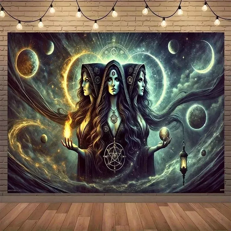 Tenture  Murale de déesse Triple lune, Art de sorcière, symbole occulte