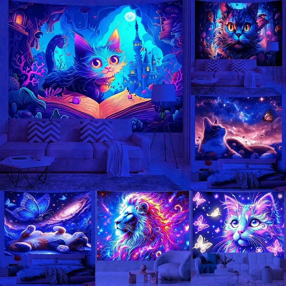 Tenture Murale  lumineuses à thème chat.