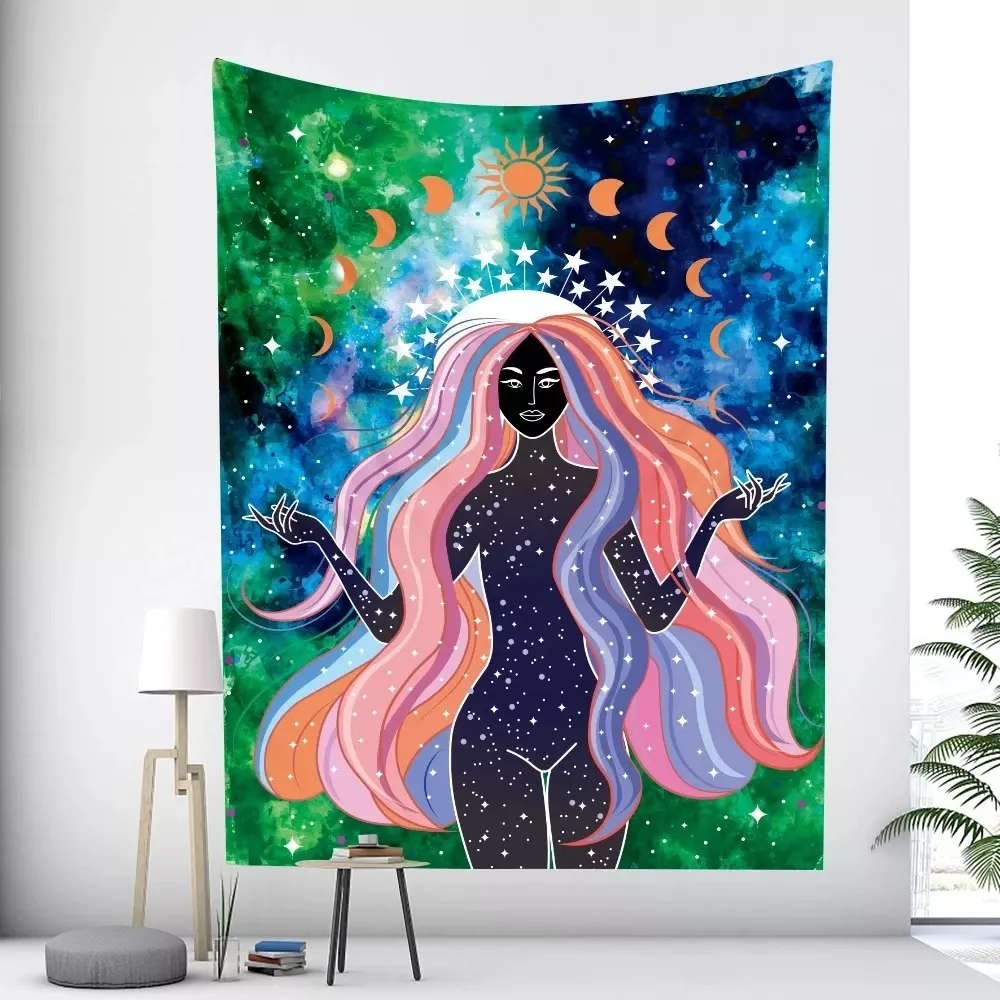 Tenture Murale d'art bohème pour fille,soleil et lune, polymères de yoga, hiphélicoptère