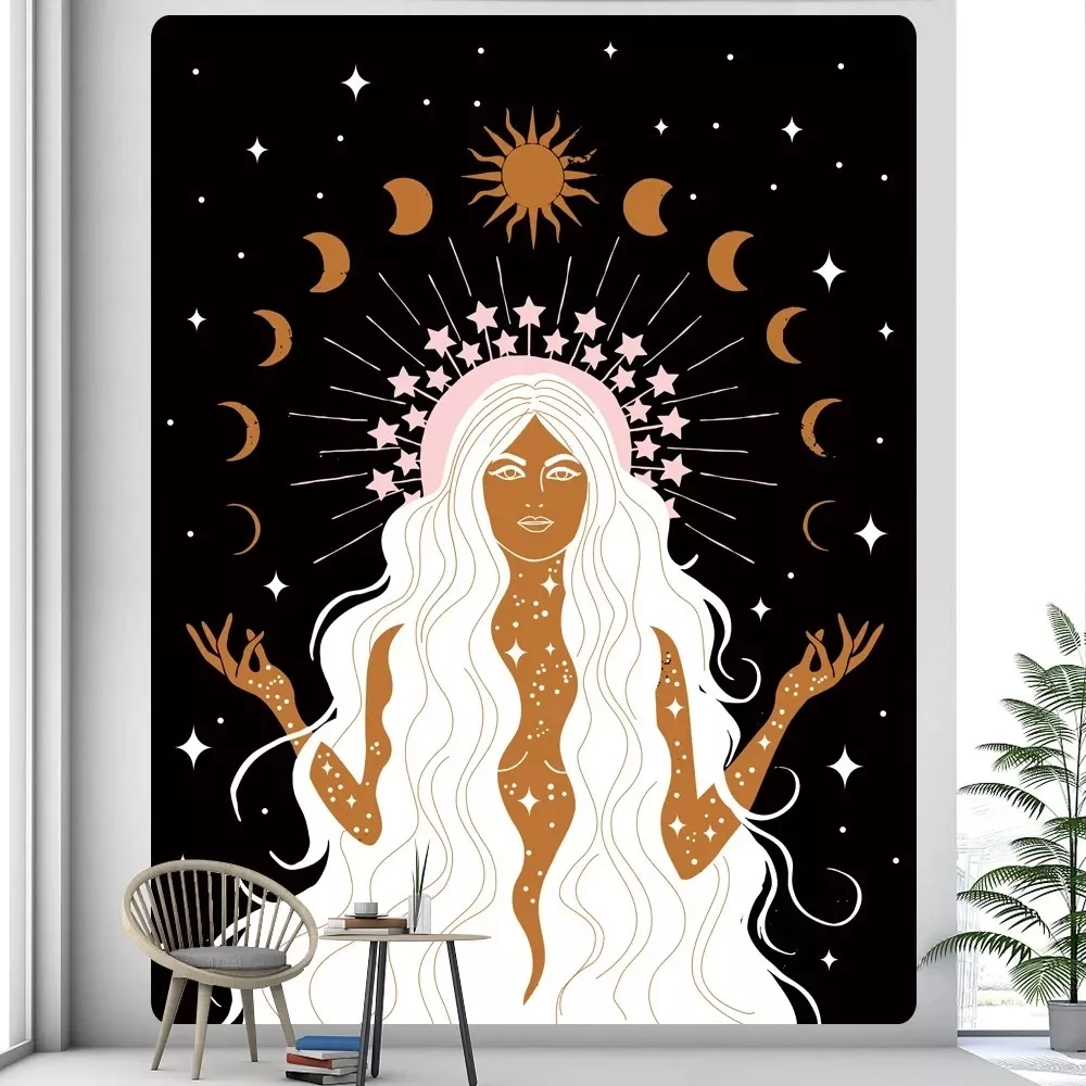 Tenture Murale d'art bohème pour fille,soleil et lune, polymères de yoga, hiphélicoptère