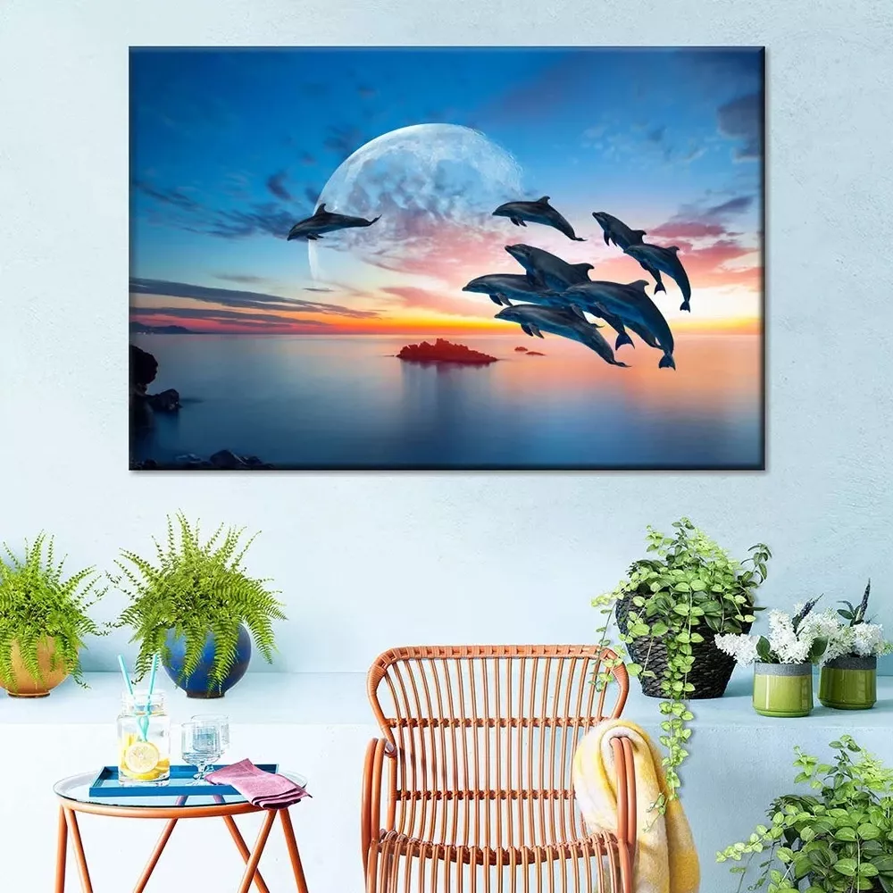 Tenture Murale Nature Dauphins sautant