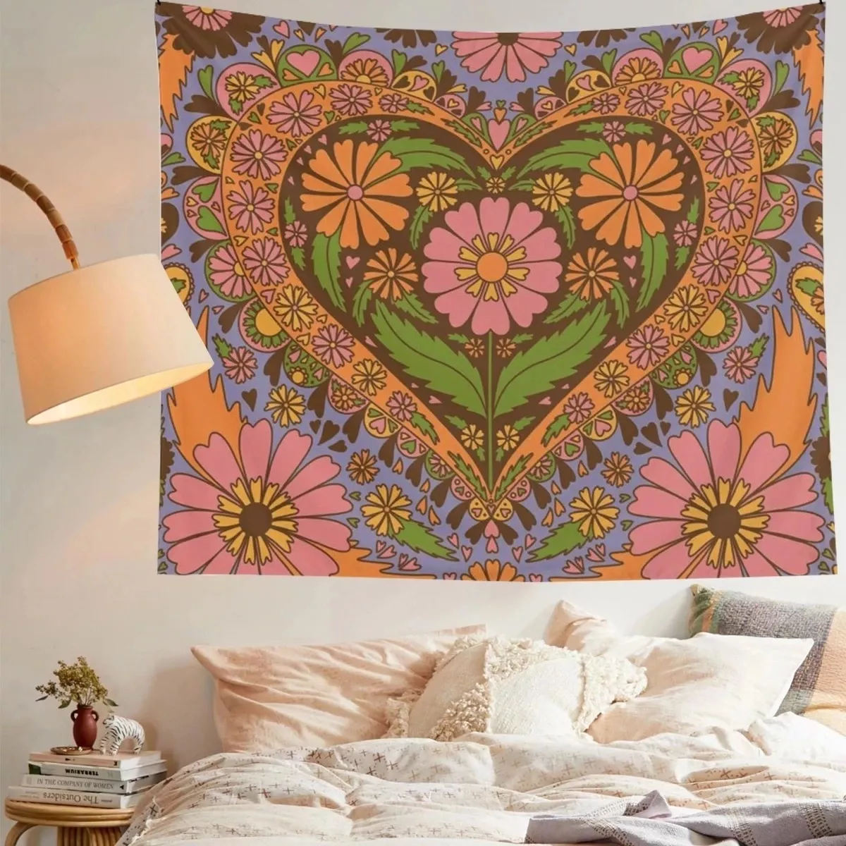 Tenture murale bohème Hippie Coeur motif Floral