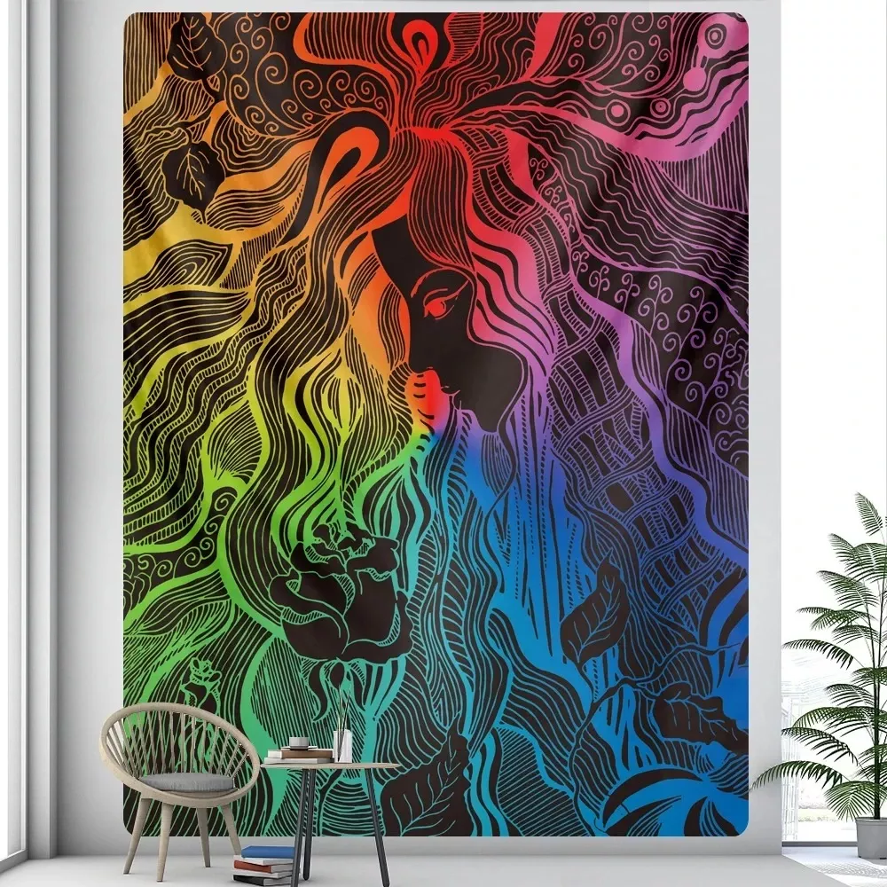 Tenture Murale d'art bohème pour fille,soleil et lune, polymères de yoga, hiphélicoptère