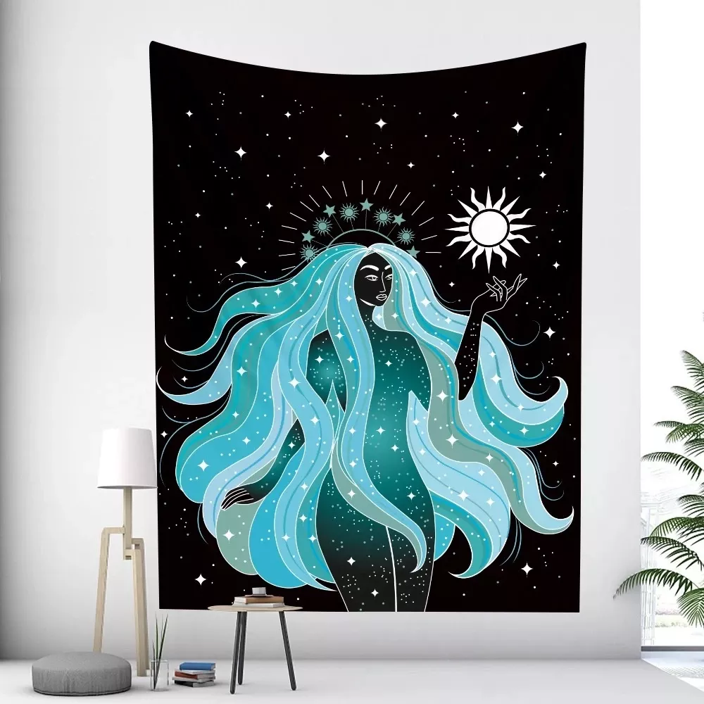 Tenture Murale d'art bohème pour fille,soleil et lune, polymères de yoga, hiphélicoptère