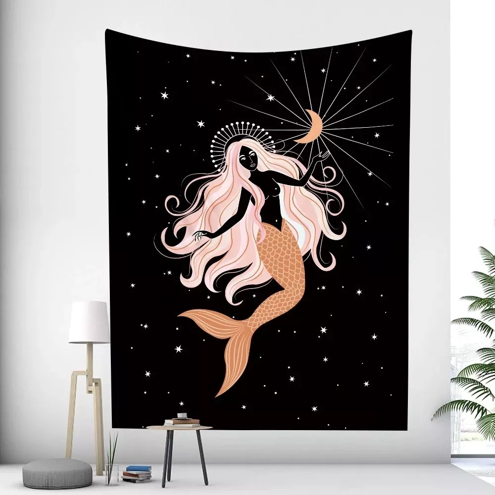 Tenture Murale d'art bohème pour fille,soleil et lune, polymères de yoga, hiphélicoptère