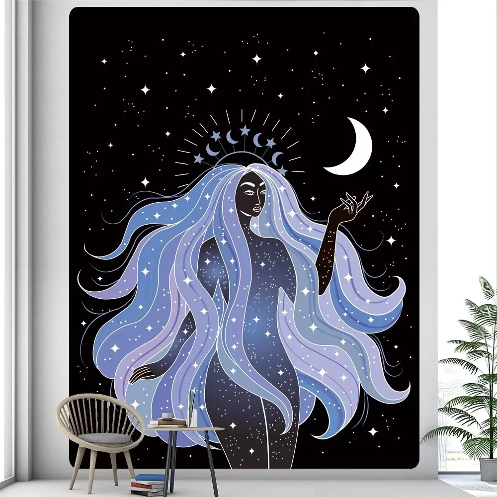Tenture Murale d'art bohème pour fille,soleil et lune, polymères de yoga, hiphélicoptère