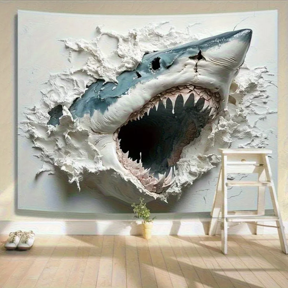 Tenture Murale  trompe l'oeil requin