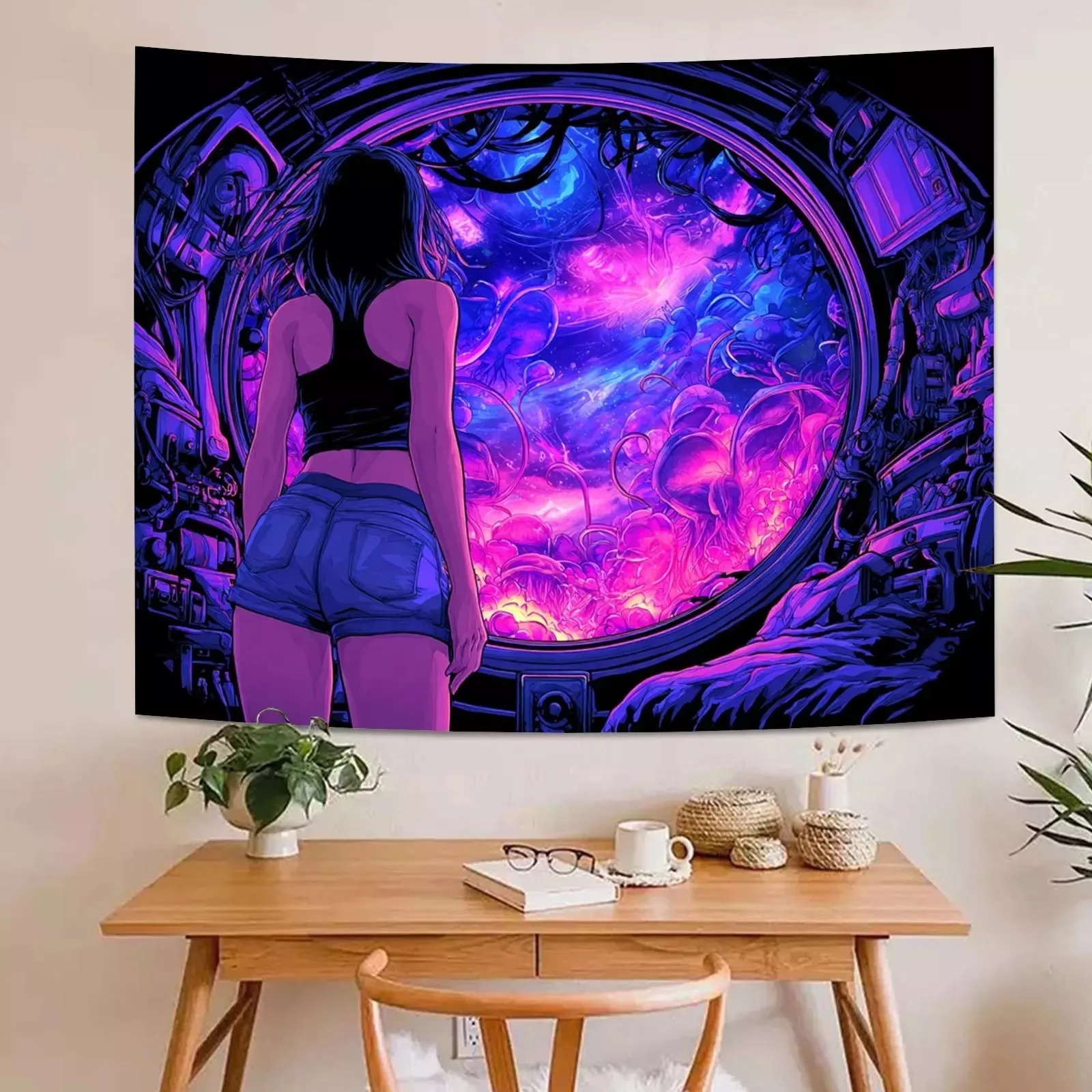 Tenture Murale Cyberpunk Sci-Fi Girl Portal