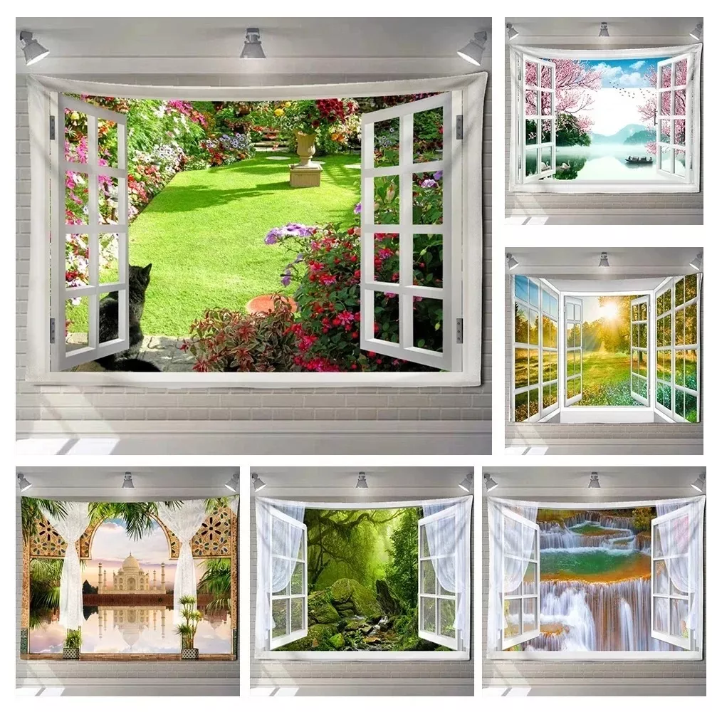 Tenture Murale trompe l'oeil Jardin paysage de forêt