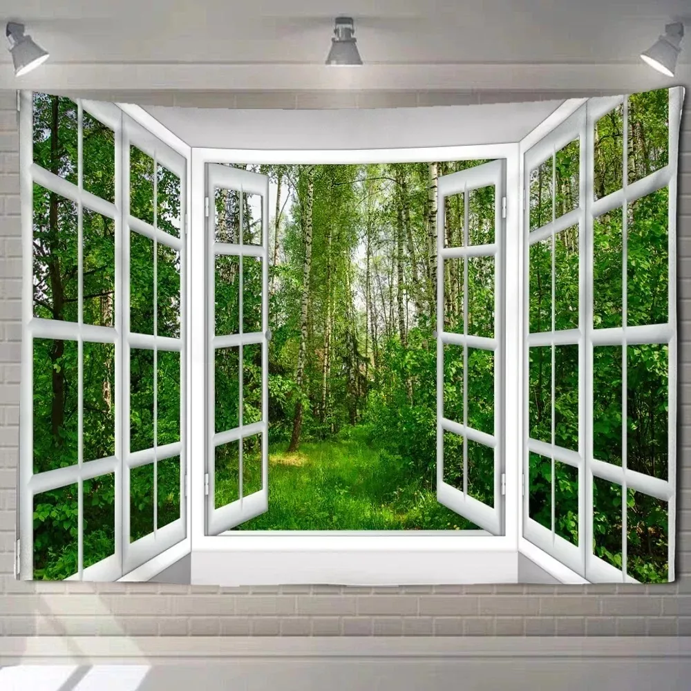 Tenture Murale trompe l'oeil Jardin paysage de forêt
