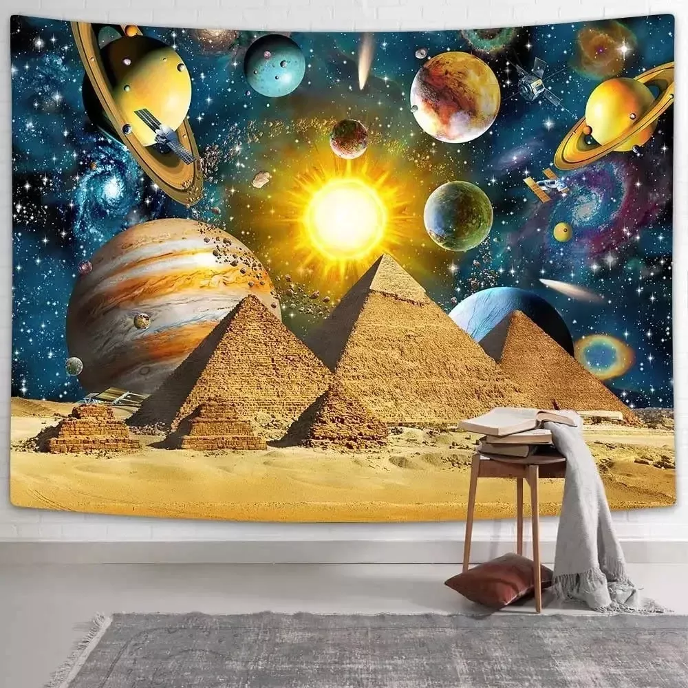 Tenture Murale Pyramides et Système Solaire | Déco Égypte Mystique