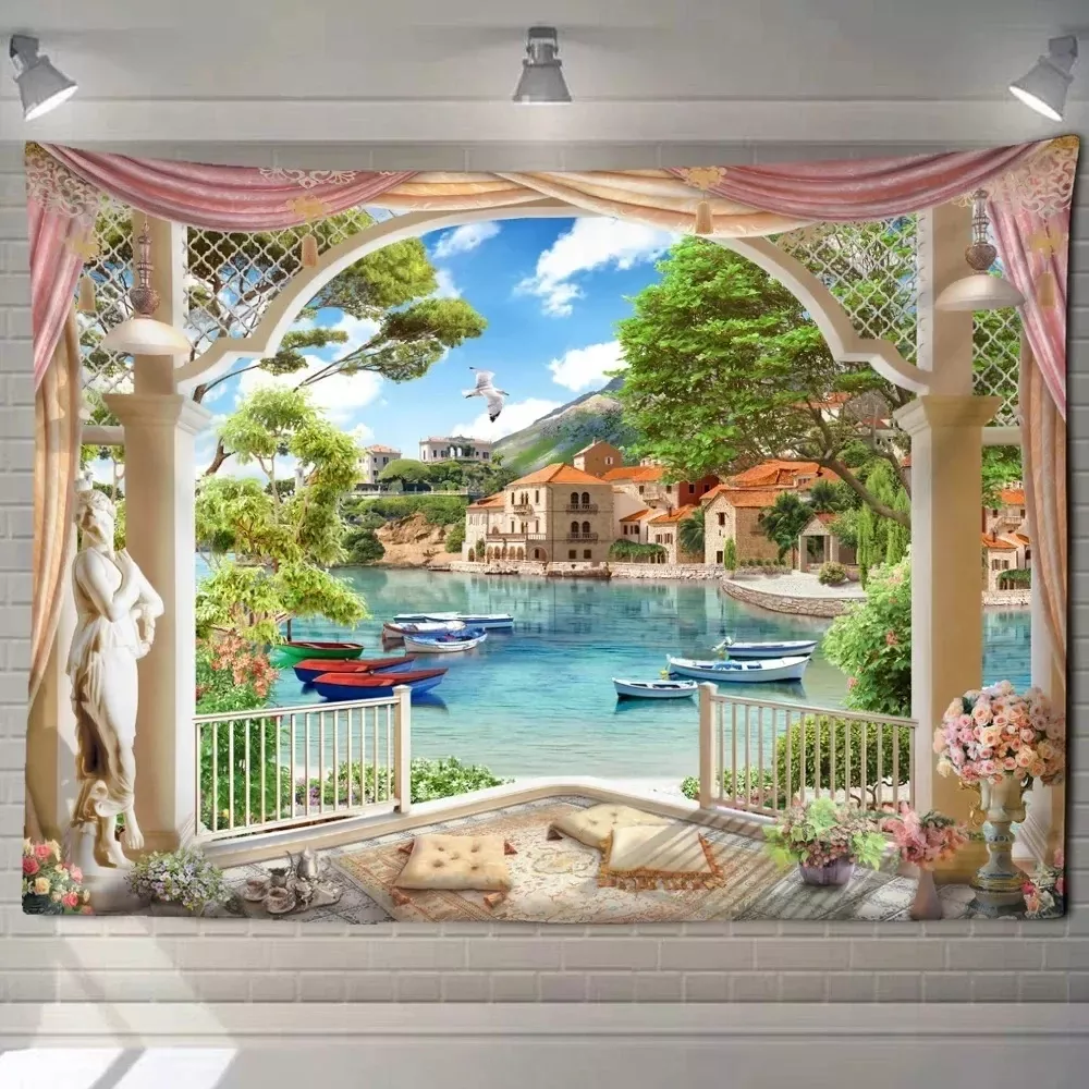 Tenture Murale trompe l'oeil Jardin paysage de forêt