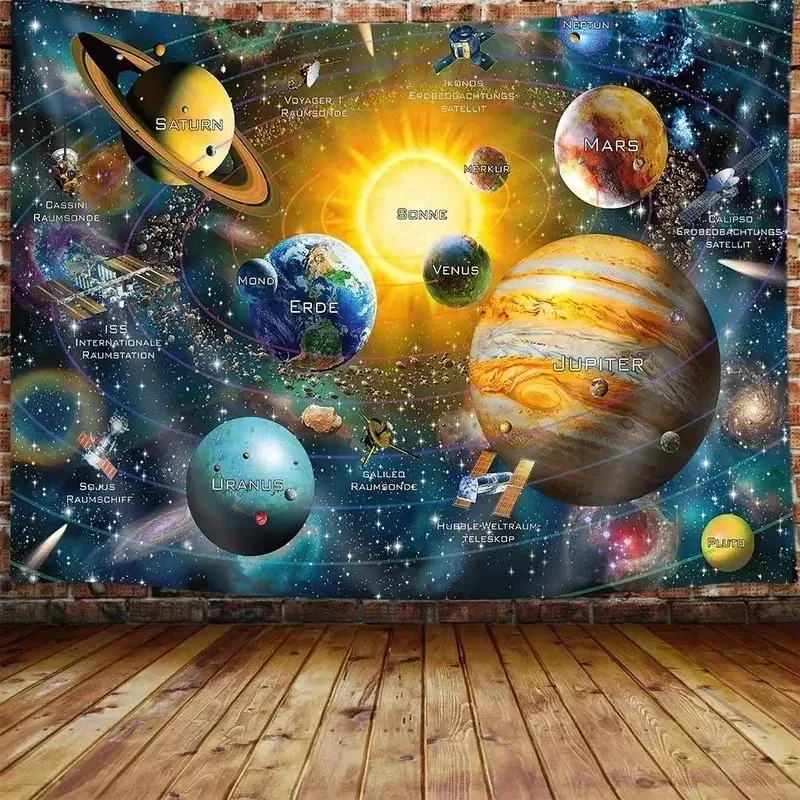 Tenture Murale Système Solaire Illustrée | Carte des Planètes et Satellites