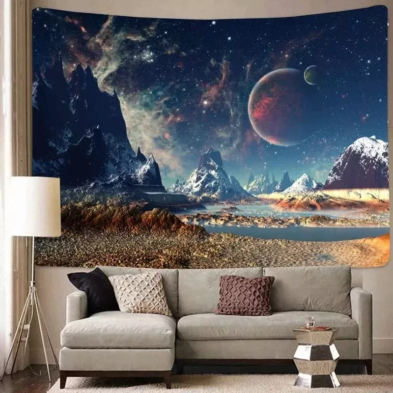 Tenture Murale Planète Rouge et Sommets Enneigés | Déco Science-Fiction