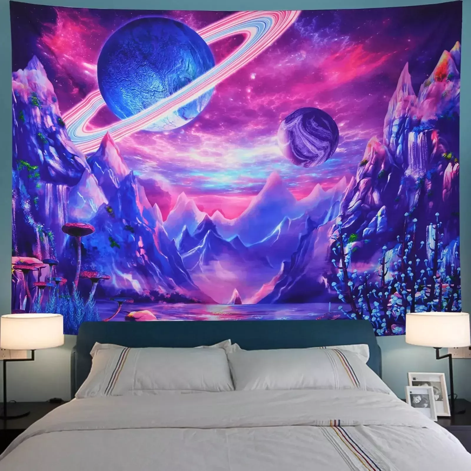 Tenture Murale Monde Imaginaire et Planète à Anneaux | Déco Fantasy HD