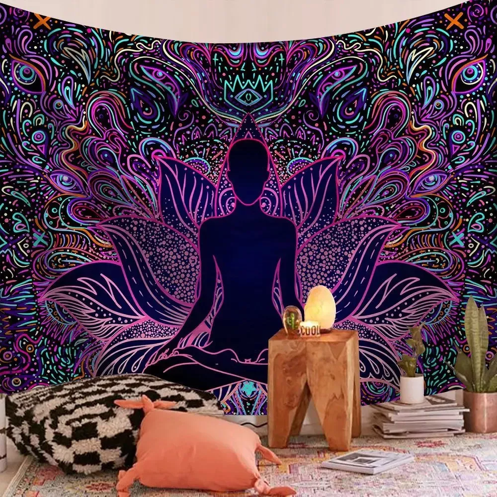 Tenture Murale Mandala Indien - Tapisserie Bohème en Tissu Violet