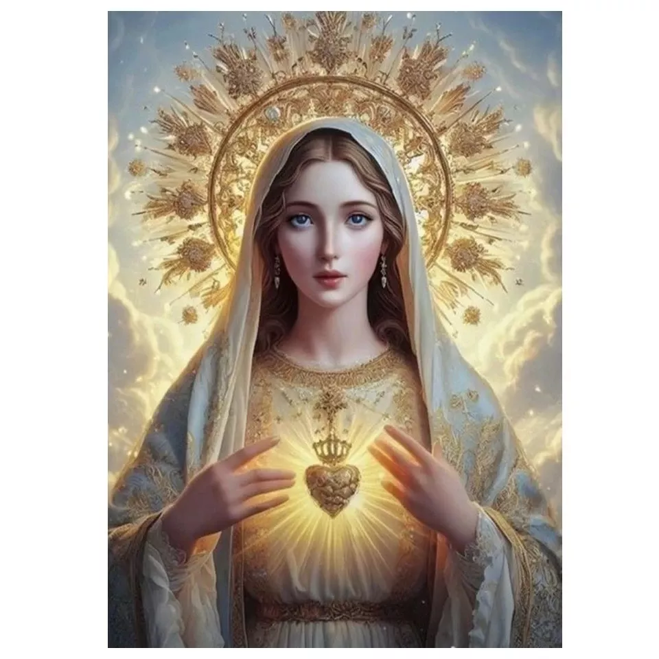 Tenture Murale Vierge à l'Aura d'Or | Illuminez votre Intérieur d'une Grâce Divine