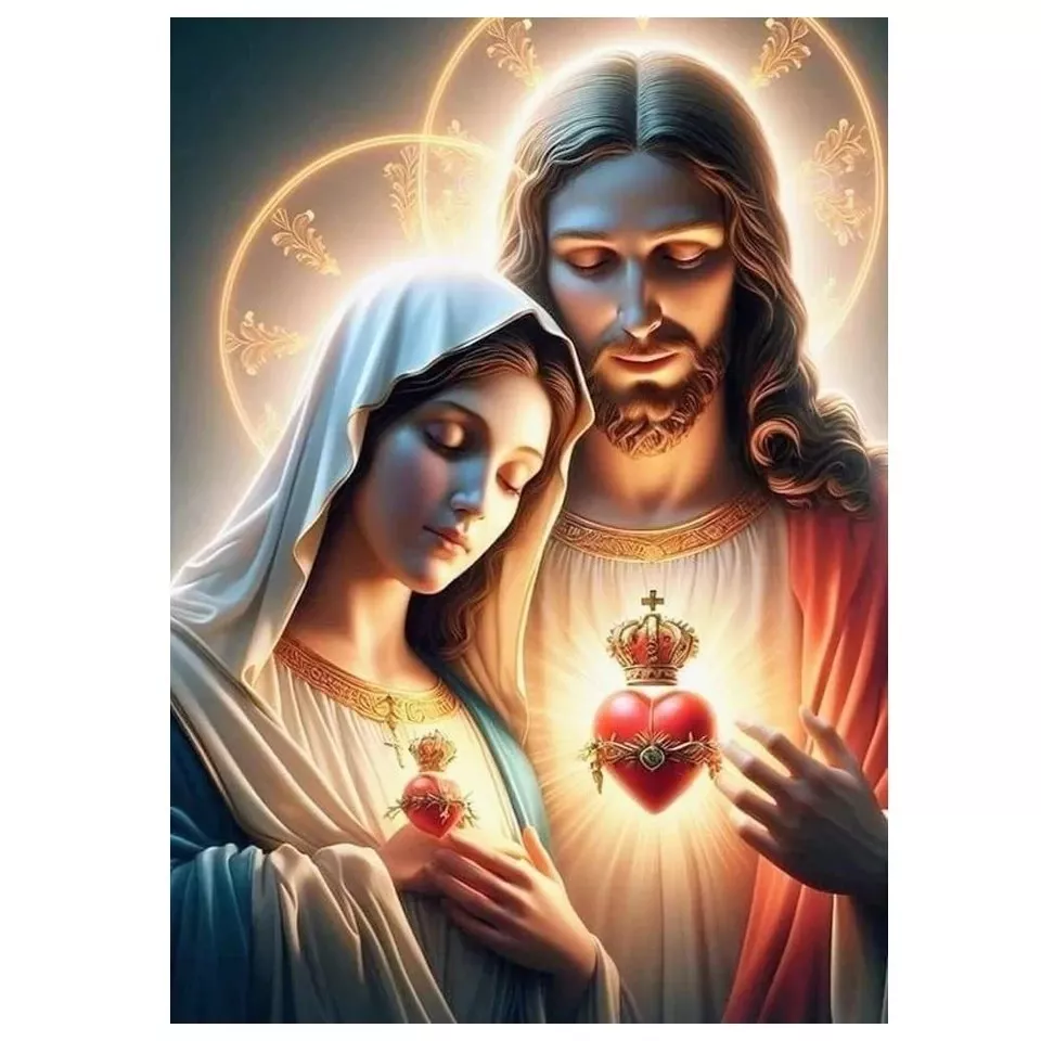 Tenture Murale Cœurs Unis de Jésus et Marie | Rayonnez la Paix et l'Amour dans votre Foyer