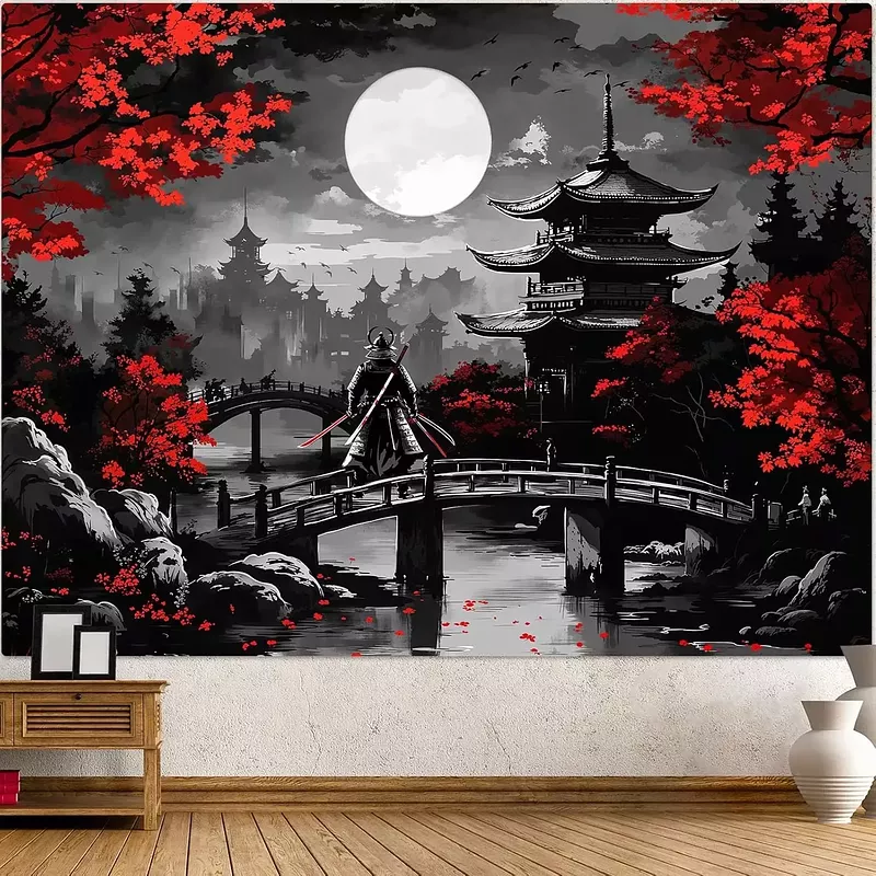 Tenture Japonaise Paysage Lunaire Ninja
